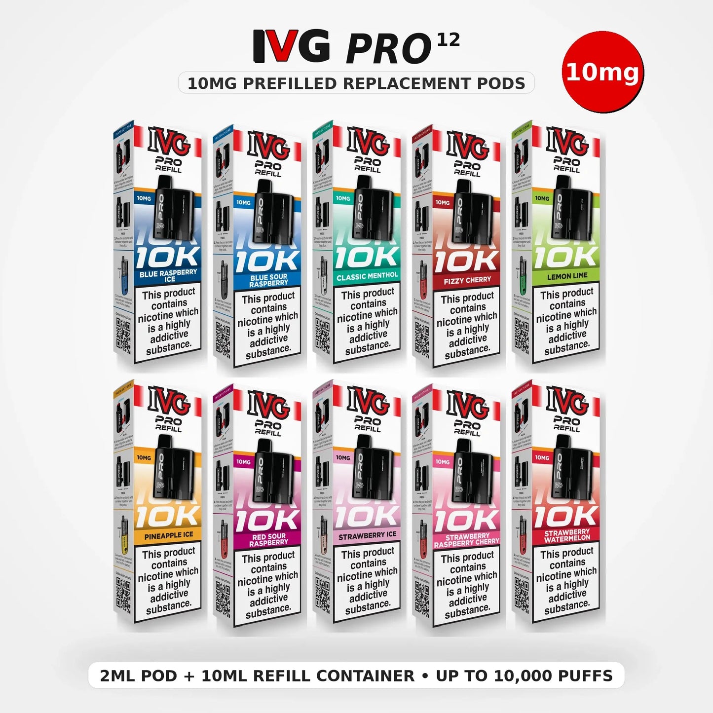IVG Pro 12 Refill Pods 10mg all flavours prefilled replacement pods