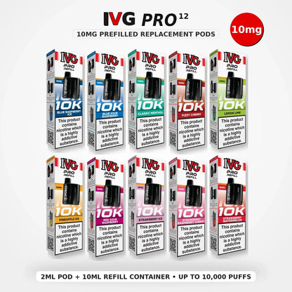 IVG Pro 12 Refill Pods 10mg all flavours prefilled replacement pods