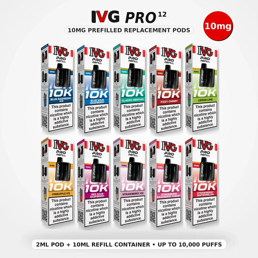 IVG Pro 12 Refill Pods 10mg all flavours prefilled replacement pods