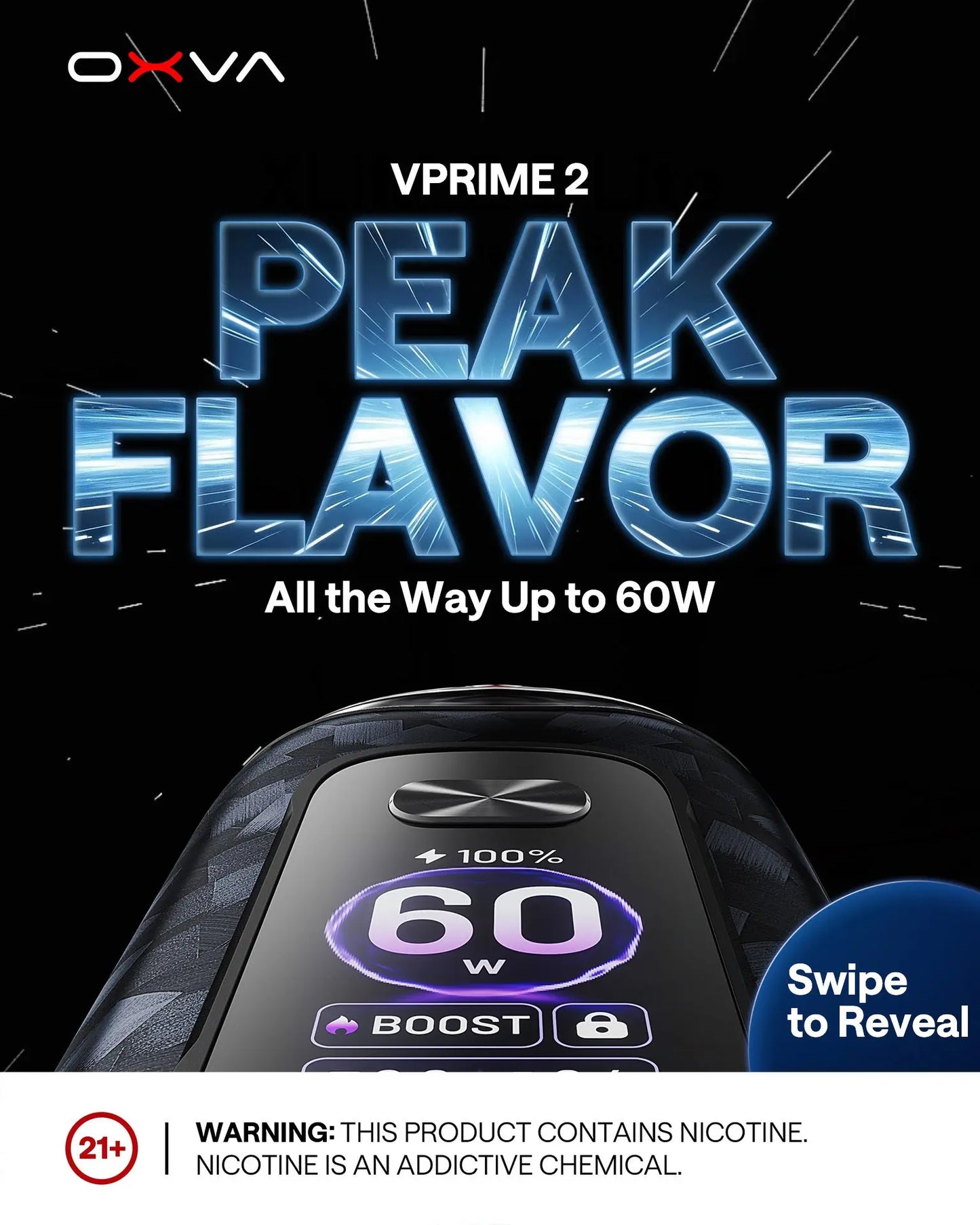 OXVA VPrime 2 pod kit gives peak flavor all the way up to 60w