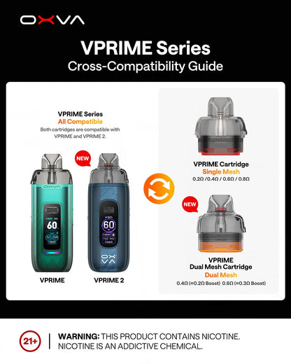 OXVA VPrime pod mode compatibility showing Eco-only, Boost-only and Boost plus Eco combinations