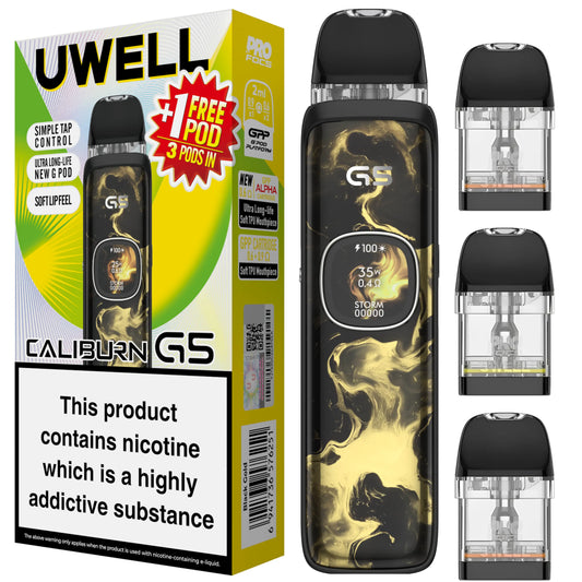 Uwell Caliburn G5 Pod Kit with gpp pods and comes with a free pod