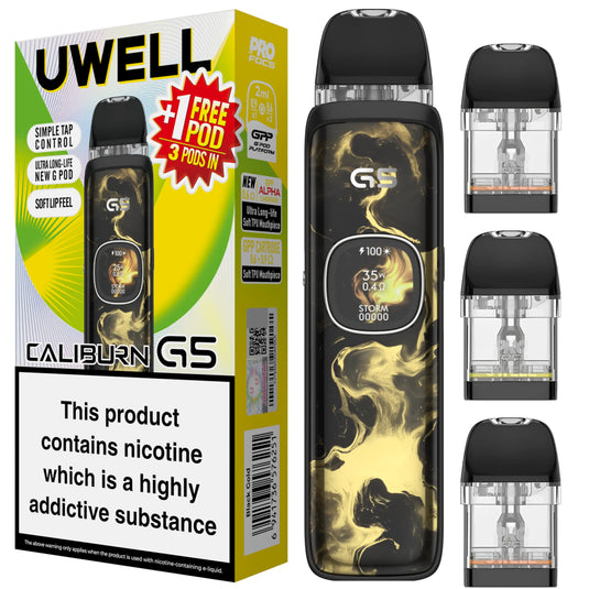 Uwell Caliburn G5 Pod Kit with gpp pods and comes with a free pod