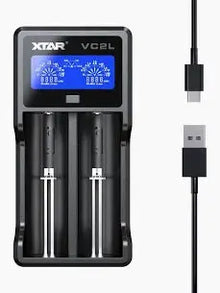 XTAR VC2SL USB‑C 18650/21700 Battery Charger | 2‑Bay Smart LCD Xtar