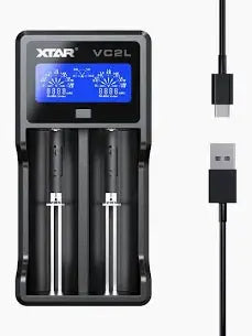XTAR VC2SL USB‑C 18650/21700 Battery Charger | 2‑Bay Smart LCD Xtar