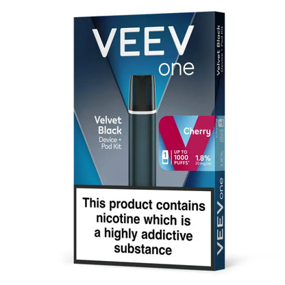 VEEV One Velvet Black device with Cherry prefilled pod kit, 1.8% 20mg/ml, up to 1000 puffs