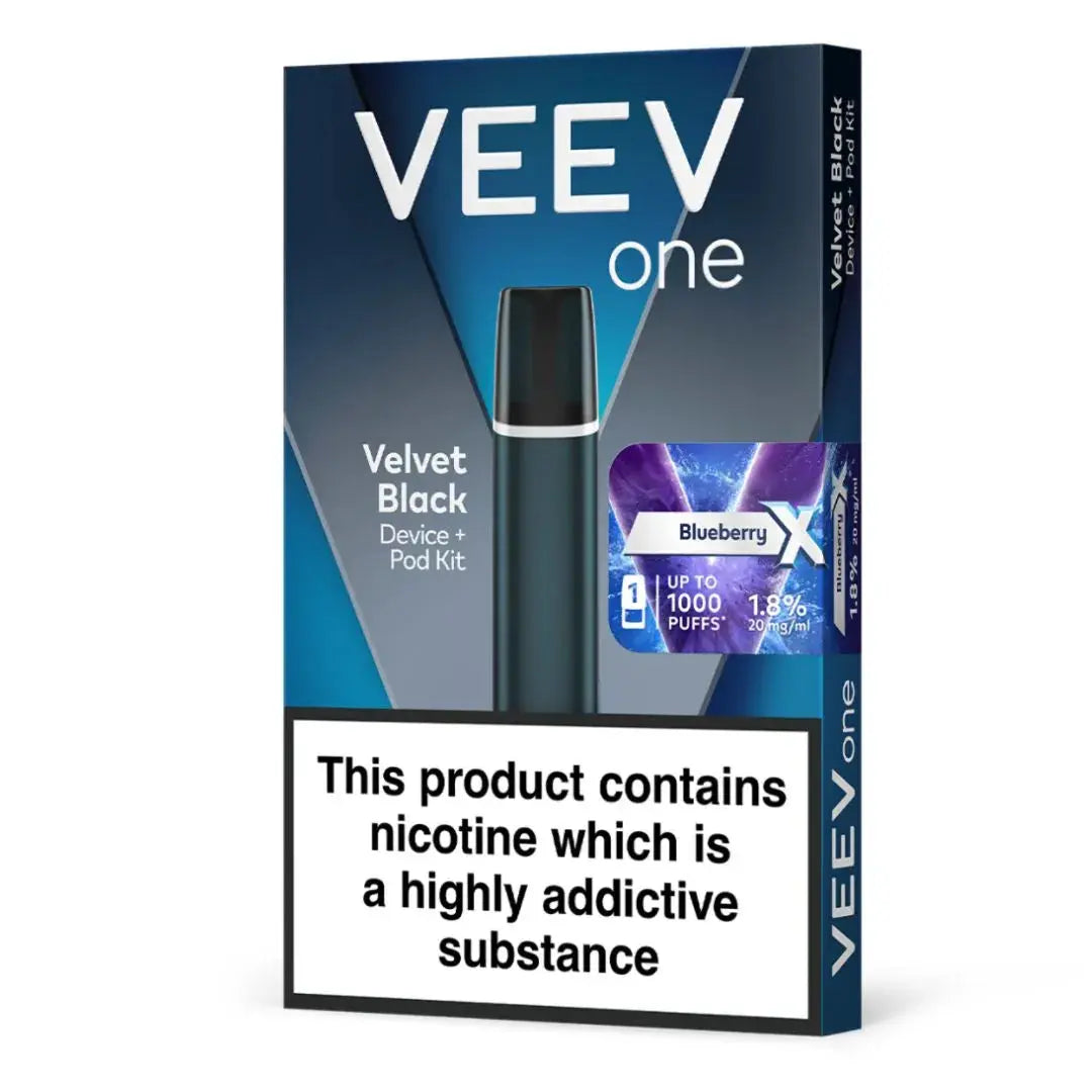 VEEV One Velvet Black with Blueberry X pod kit, 20mg prefilled pod vape kit