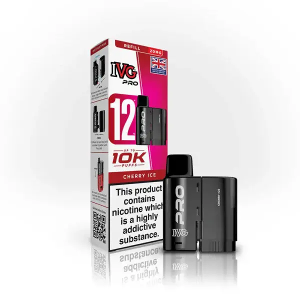 IVG Pro 12 Refill Pods – 2ml + 10ml | Up to 10,000 Puffs | 20mg Nic Salt - Cherry Ice image