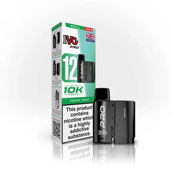 IVG Pro 12 Refill Pods – 2ml + 10ml | Up to 10,000 Puffs | 20mg Nic Salt - Fresh Mint image