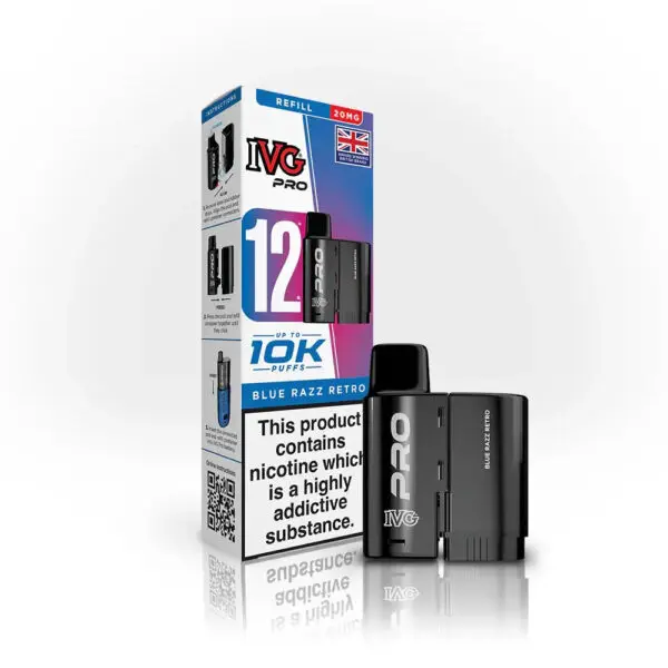 IVG Pro 12 Refill Pods – 2ml + 10ml | Up to 10,000 Puffs | 20mg Nic Salt - blue-razz-retro image