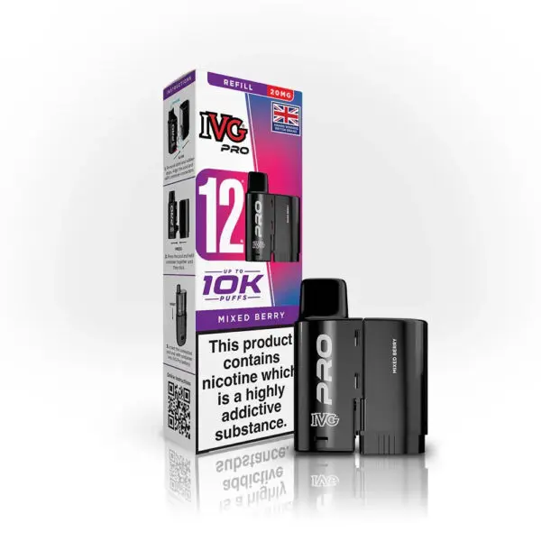 IVG Pro 12 Refill Pods – 2ml + 10ml | Up to 10,000 Puffs | 20mg Nic Salt - mixed-berry image