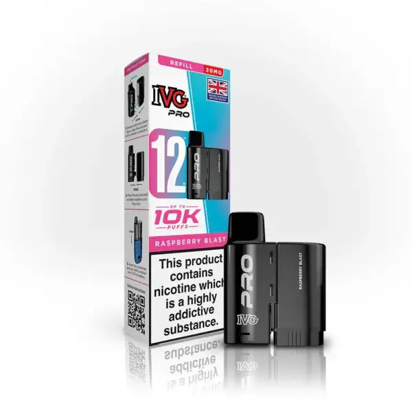IVG Pro 12 Refill Pods – 2ml + 10ml | Up to 10,000 Puffs | 20mg Nic Salt - raspberry-blast image