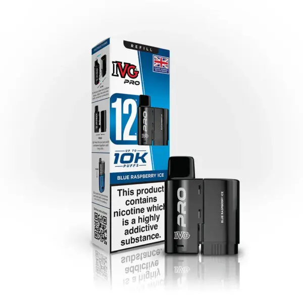 IVG Pro 12 Refill Pods – 2ml + 10ml | Up to 10,000 Puffs | 20mg Nic Salt - Blue Raspberry Ice image