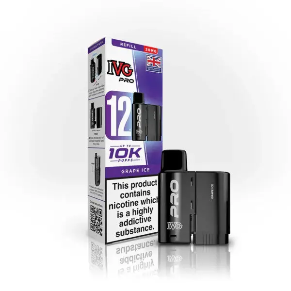IVG Pro 12 Refill Pods – 2ml + 10ml | Up to 10,000 Puffs | 20mg Nic Salt - Grape Ice image