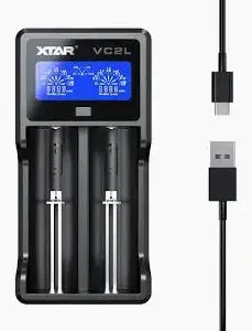 XTAR VC2SL USB‑C 18650/21700 Battery Charger | 2‑Bay Smart LCD Xtar